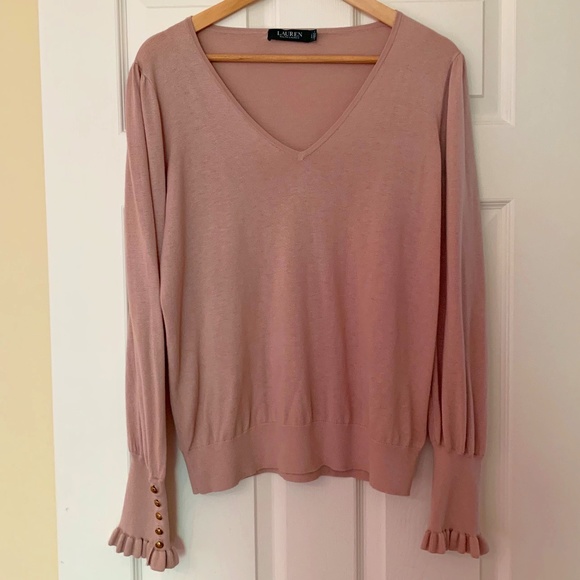 NWHT 🌸 Lauren Ralph Lauren Ruffled Cuffs Sweater Colton/Modal Dusty Ro… - Picture 1 of 8